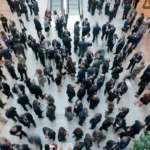 Birds eye view of trade show floor